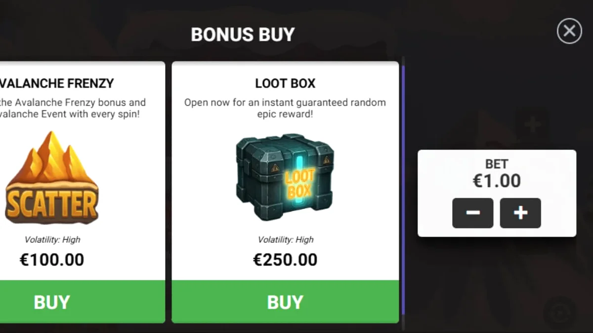 Pemandangan pegunungan bersalju dalam slot Avalanche